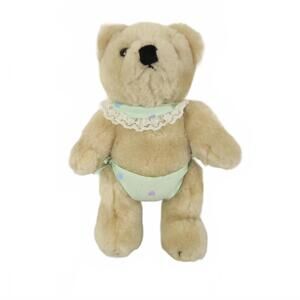 Vintage Baby Teddy Bear in Diaper and Bib Jointed Bear 8"